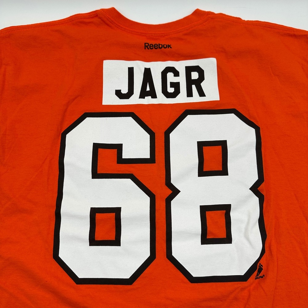 Reebok Philadelphia Flyers Jaromir Jagr 68 NHL Shirt Mens XL Orange Cotton Tee - Picture 8 of 11
